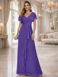 A-Line/Princess V-Neck Pleated Ruffle Floor-Length Mother of the Bride Dresses with Applique