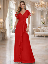 A-Line/Princess V-Neck Pleated Ruffle Floor-Length Mother of the Bride Dresses with Applique