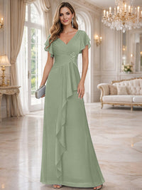 A-Line/Princess V-Neck Pleated Ruffle Floor-Length Mother of the Bride Dresses with Applique