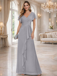 A-Line/Princess V-Neck Pleated Ruffle Floor-Length Mother of the Bride Dresses with Applique