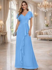 A-Line/Princess V-Neck Pleated Ruffle Floor-Length Mother of the Bride Dresses with Applique
