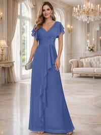 A-Line/Princess V-Neck Pleated Ruffle Floor-Length Mother of the Bride Dresses with Applique