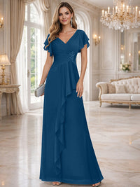 A-Line/Princess V-Neck Pleated Ruffle Floor-Length Mother of the Bride Dresses with Applique