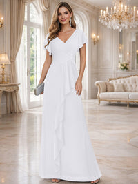 A-Line/Princess V-Neck Pleated Ruffle Floor-Length Mother of the Bride Dresses with Applique