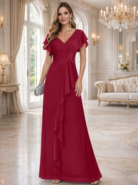A-Line/Princess V-Neck Pleated Ruffle Floor-Length Mother of the Bride Dresses with Applique