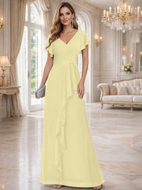 A-Line/Princess V-Neck Pleated Ruffle Floor-Length Mother of the Bride Dresses with Applique