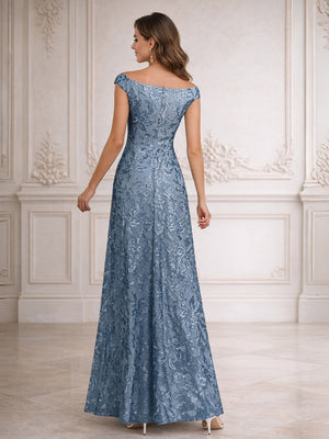 Sheath/Column Off Shoulder Floor-Length Mother of the Bride Dresses with Sequins