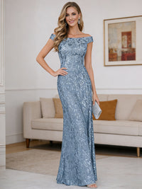 A-Line Off Shoulder Floor-Length Mother of the Bride Dresses with Sequins