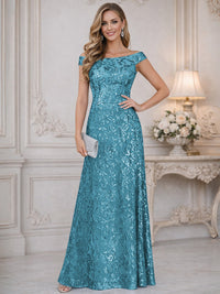 A-Line Off Shoulder Floor-Length Mother of the Bride Dresses with Sequins