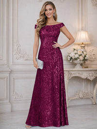 A-Line Off Shoulder Floor-Length Mother of the Bride Dresses with Sequins