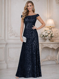 A-Line Off Shoulder Floor-Length Mother of the Bride Dresses with Sequins