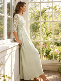 A-Line/Princess 3/4 Sleeves Ankle-Length Mother of the Bride Dresses with Lace Appliques