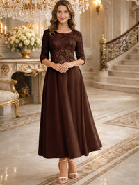 A-Line/Princess 3/4 Sleeves Ankle-Length Mother of the Bride Dresses with Lace Appliques