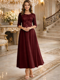 A-Line/Princess 3/4 Sleeves Ankle-Length Mother of the Bride Dresses with Lace Appliques