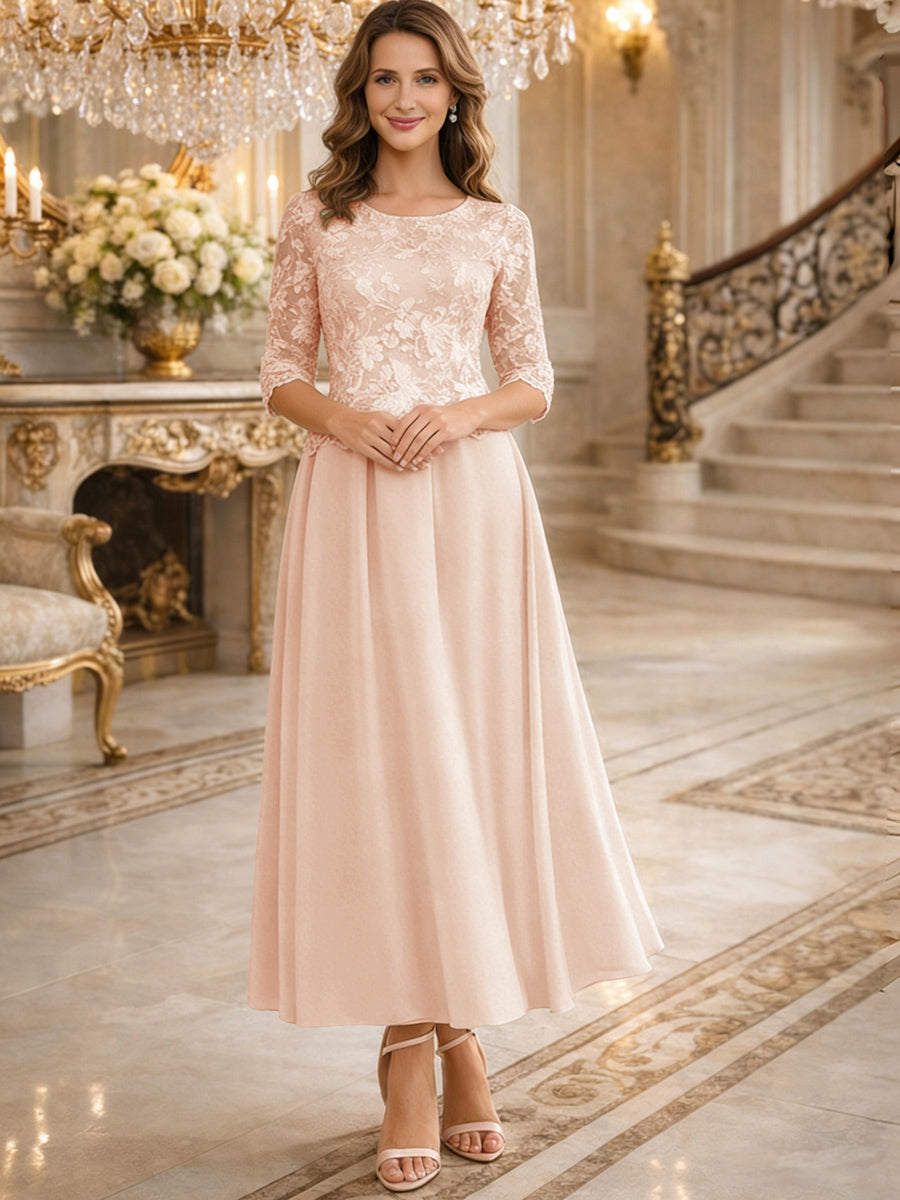 Shirees Emerald A-Line/Princess 3/4 Sleeves Ankle-Length Mother of the Bride Dresses with Lace Appliques 2026 Shirees Emerald A-Line/Princess 3/4 Sleeves Ankle-Length Mother of the Bride Dresses with Lace Appliques 2026