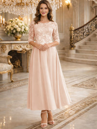 A-Line/Princess 3/4 Sleeves Ankle-Length Mother of the Bride Dresses with Lace Appliques