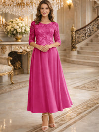 A-Line/Princess 3/4 Sleeves Ankle-Length Mother of the Bride Dresses with Lace Appliques