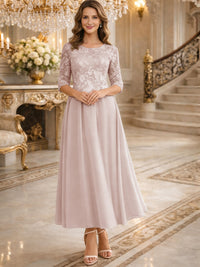 A-Line/Princess 3/4 Sleeves Ankle-Length Mother of the Bride Dresses with Lace Appliques