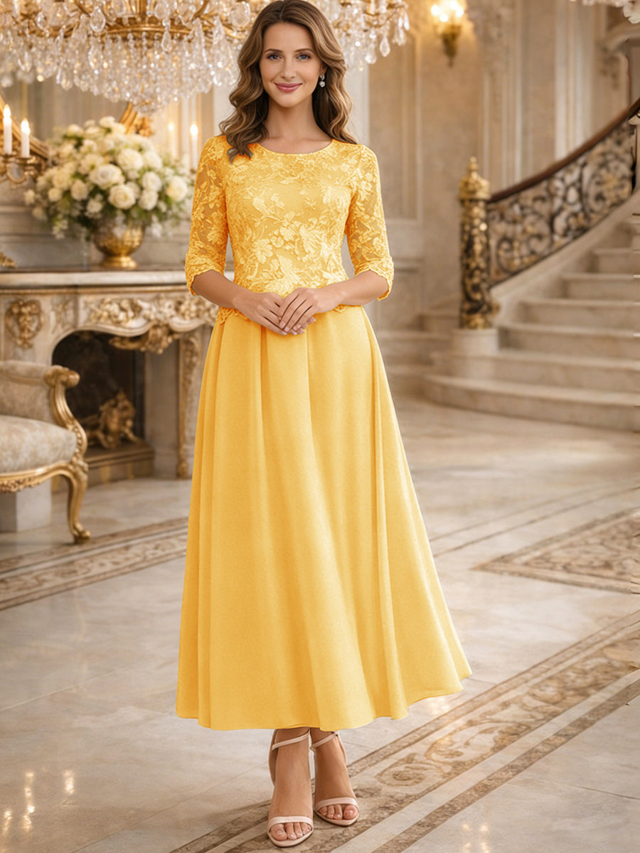 mustard yellow mother of the bride dresses Shirees Mustard Yellow A-Line/Princess 3/4 Sleeves Ankle-Length Mother of the Bride Dresses with Lace Appliques 2026