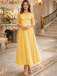 A-Line/Princess 3/4 Sleeves Ankle-Length Mother of the Bride Dresses with Lace Appliques