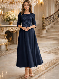 A-Line/Princess 3/4 Sleeves Ankle-Length Mother of the Bride Dresses with Lace Appliques