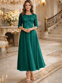 A-Line/Princess 3/4 Sleeves Ankle-Length Mother of the Bride Dresses with Lace Appliques