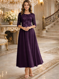 A-Line/Princess 3/4 Sleeves Ankle-Length Mother of the Bride Dresses with Lace Appliques