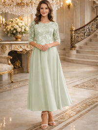 A-Line/Princess 3/4 Sleeves Ankle-Length Mother of the Bride Dresses with Lace Appliques