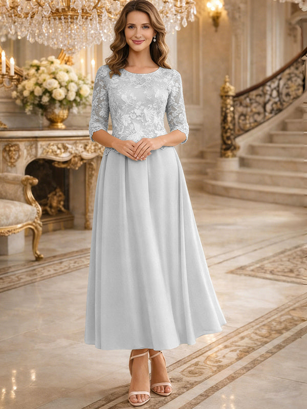 A-Line/Princess 3/4 Sleeves Ankle-Length Mother of the Bride Dresses with Lace Appliques