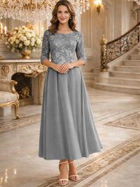 A-Line/Princess 3/4 Sleeves Ankle-Length Mother of the Bride Dresses with Lace Appliques
