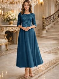 A-Line/Princess 3/4 Sleeves Ankle-Length Mother of the Bride Dresses with Lace Appliques