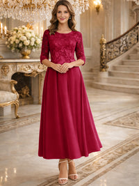 A-Line/Princess 3/4 Sleeves Ankle-Length Mother of the Bride Dresses with Lace Appliques