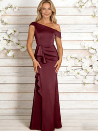 Sheath/Column Asymmetrical Pleated Satin Floor-Length Mother of the Bride Dresses with Ruffle