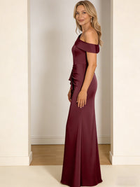 Sheath/Column Asymmetrical Pleated Satin Floor-Length Mother of the Bride Dresses with Ruffle
