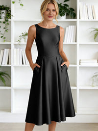 A-Line/Princess Scoop Neck Satin Tea-Length Mother of the Bride Dresses with Pockets