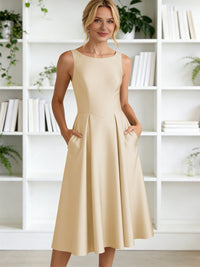 A-Line/Princess Scoop Neck Satin Tea-Length Mother of the Bride Dresses with Pockets