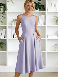 A-Line/Princess Scoop Neck Satin Tea-Length Mother of the Bride Dresses with Pockets
