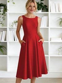 A-Line/Princess Scoop Neck Satin Tea-Length Mother of the Bride Dresses with Pockets