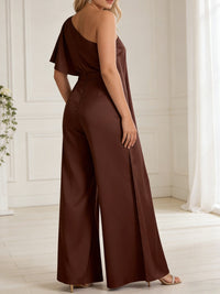 Pantsuit Asymmetrical One Shoulder Satin Floor-Length Mother of the Bride Dresses with Ruffle