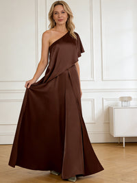 Pantsuit Asymmetrical One Shoulder Satin Floor-Length Mother of the Bride Dresses with Ruffle
