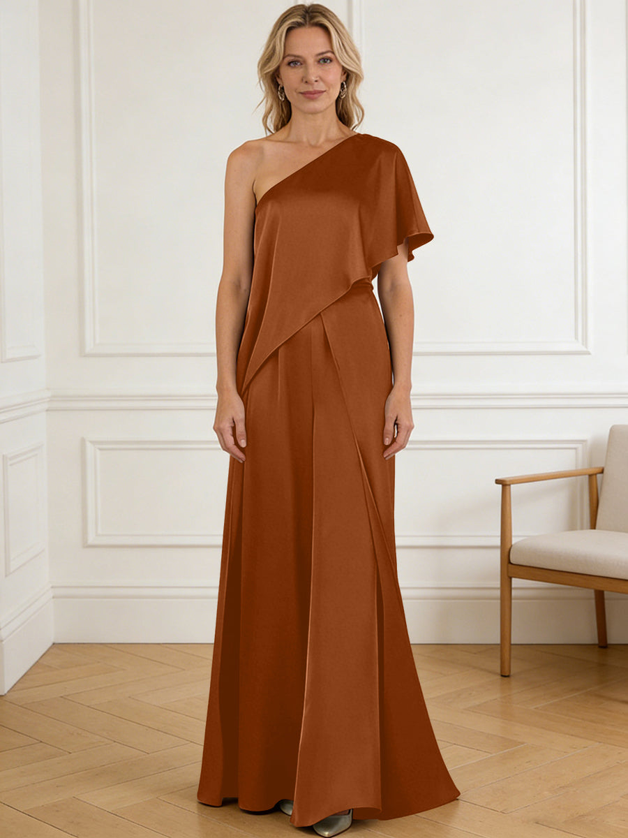 burnt orange mother of the bride dress Shirees Burnt Orange Pantsuit Asymmetrical One Shoulder Satin Floor-Length Mother of the Bride Dresses with Ruffle 2026