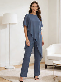 Separates Scoop Neck Ankle-Length Mother of the Bride Pant Suits with Ruffle