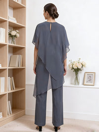 Separates Scoop Neck Ankle-Length Mother of the Bride Pant Suits with Ruffle