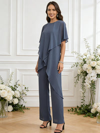 Separates Scoop Neck Ankle-Length Mother of the Bride Pant Suits with Ruffle