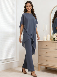 Separates Scoop Neck Ankle-Length Mother of the Bride Pant Suits with Ruffle