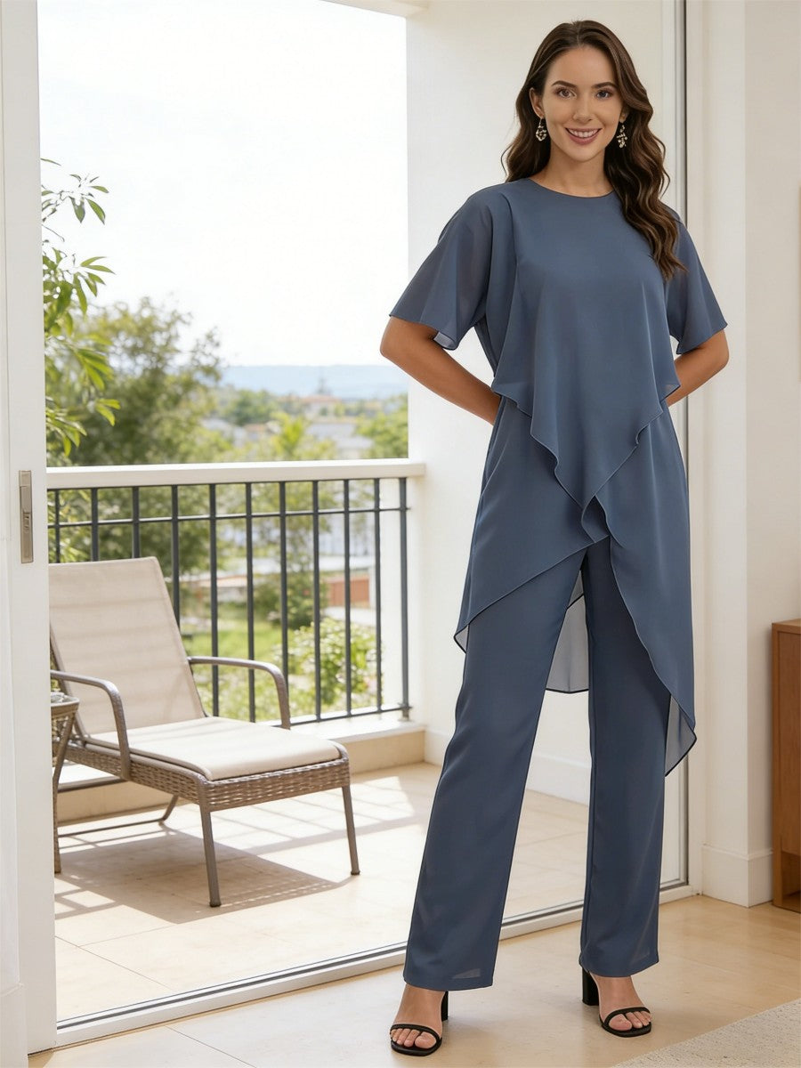 Separates Scoop Neck Ankle-Length Mother of the Bride Pant Suits with Ruffle