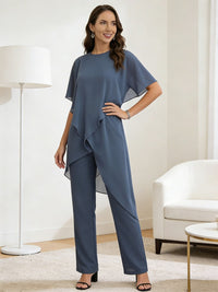 Separates Scoop Neck Ankle-Length Mother of the Bride Pant Suits with Ruffle
