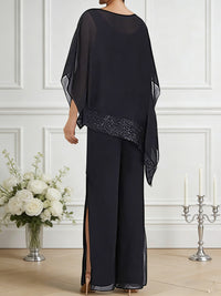 Pantsuits Separates Scoop Neck Sequins Asymmetrical Ankle-Length Mother of the Bride Dress with Slit
