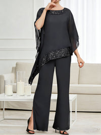 Pantsuits Separates Scoop Neck Sequins Asymmetrical Ankle-Length Mother of the Bride Dress with Slit