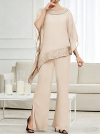 Pantsuits Separates Scoop Neck Sequins Asymmetrical Ankle-Length Mother of the Bride Dress with Slit